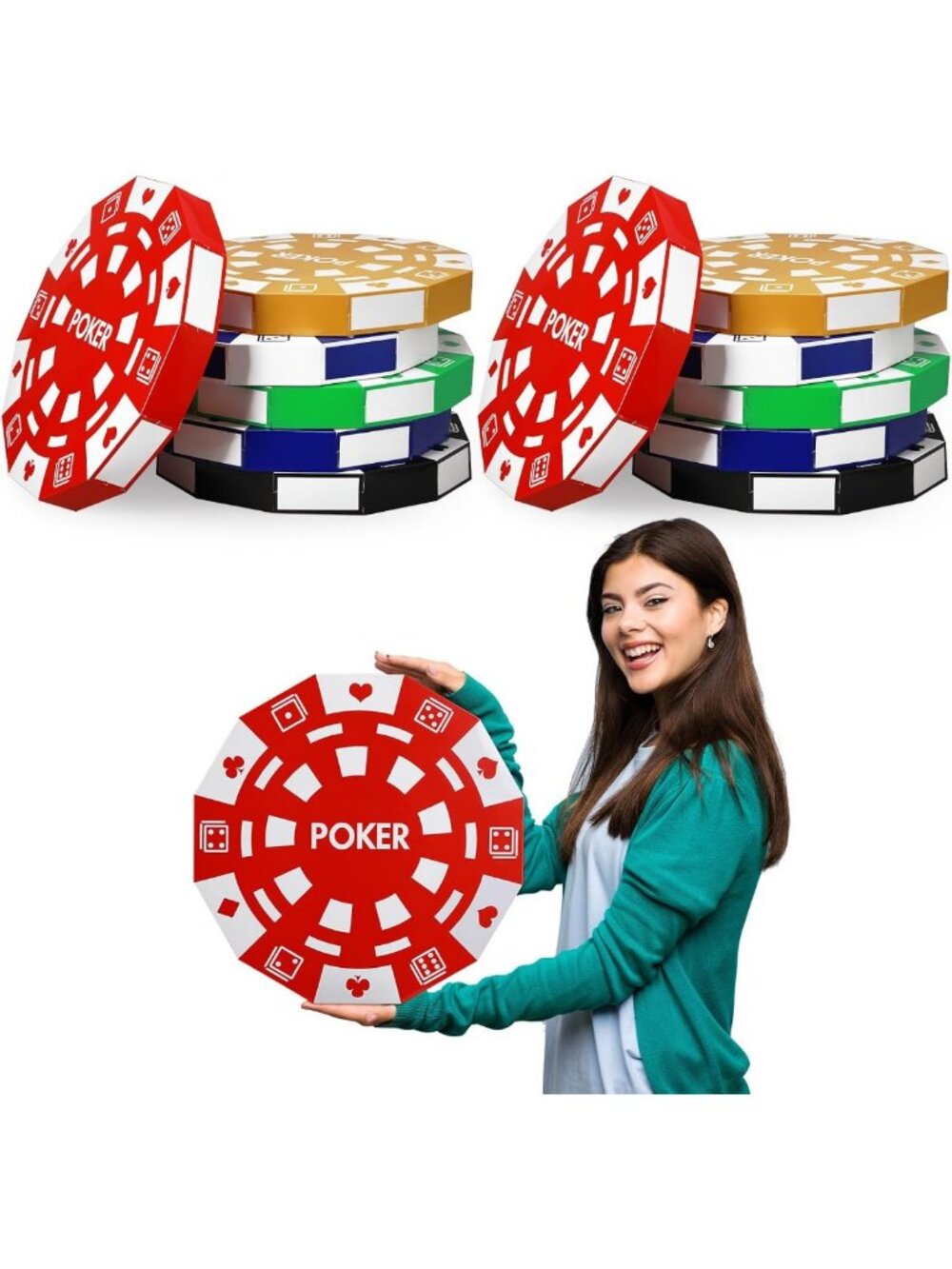 Giant Casino Party Decor - 15.7" Paper Poker Chips & Centerpieces for Game Night